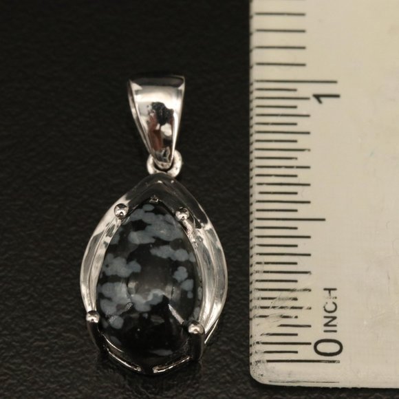 Sterling Snowflake Obsidian Pendant - Picture 2 of 4